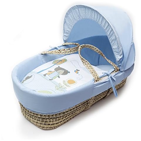 ELEGANT BABY Kinder Valley Beary Nice Blue Moses Basket Bedding Set Dressing Cover and Hood only with Padded Liner (Basket not included) Cover
