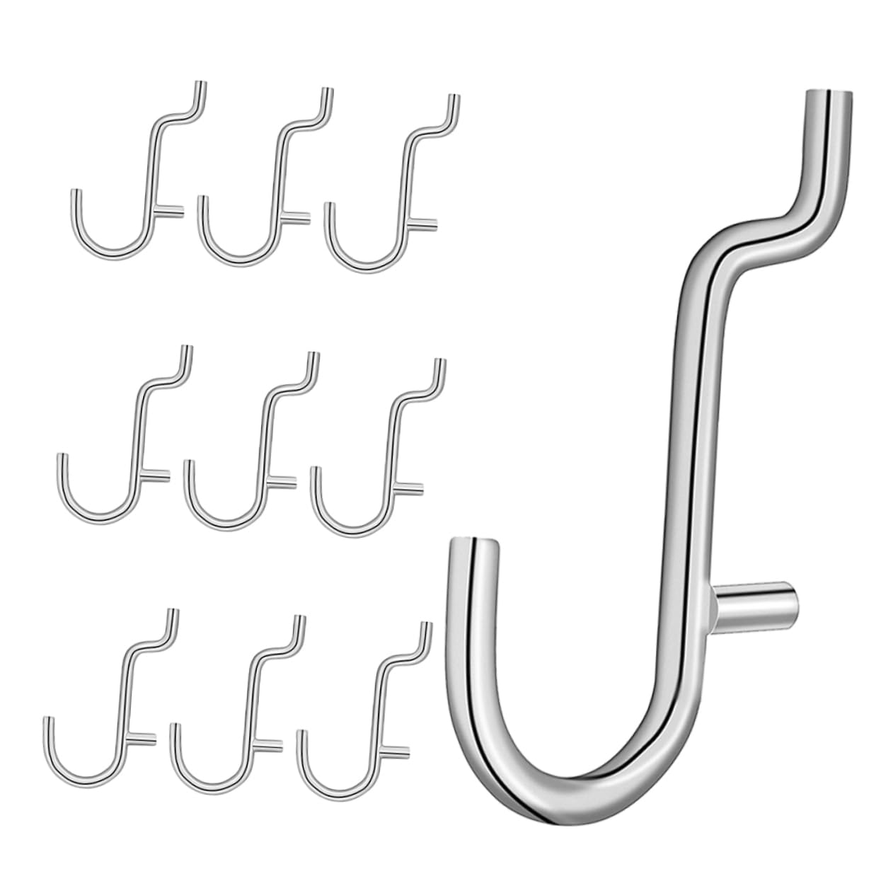 jojofuny 10pcs Metal Pegboard Hooks Large Hole Board Hooks Garage Tool Hangers Stainless Steel Easy Install