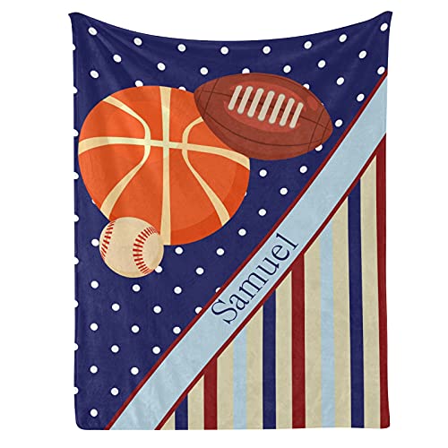 Yeshop Basketball Baseball Football Personalized Receiving Baby Blankets for Girls Boys Kids with Name,Customized Swaddle Blankets Gift for Newborn Crib Infants 30x40 Inches