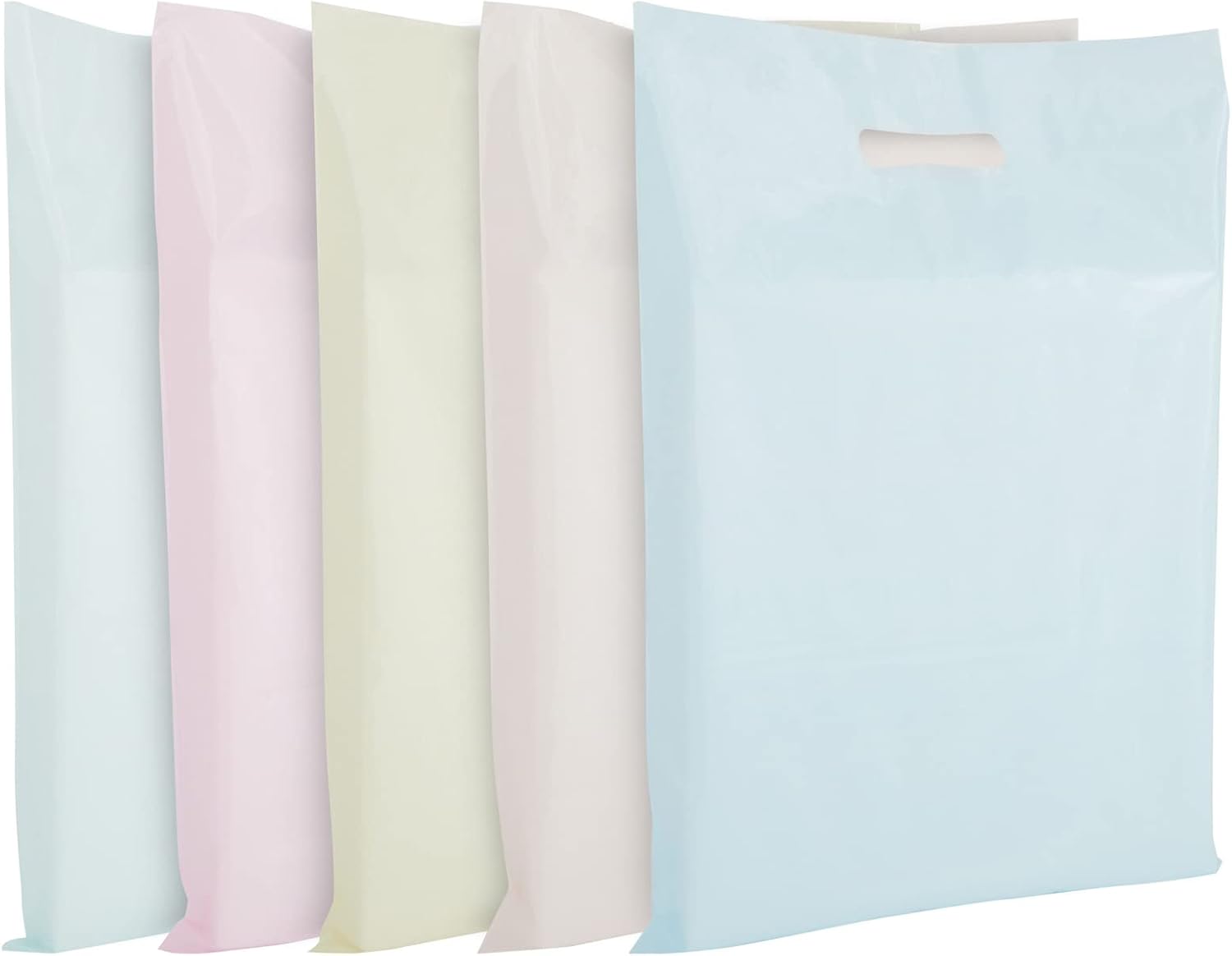 100 Pack Plastic Merchandise Bags for Small Business, Boutique, Retail (5 Pastel Colors, 12 x 15 In)
