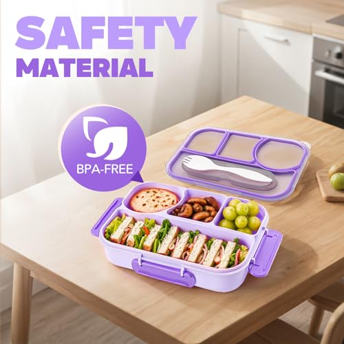 Image of EASYFUN Bento Box Adult, Lunch Box, 4-Compartment Lunch Containers, Drop-Proof, Dishwasher Safe & Made with BPA-Free Materials (Purple)