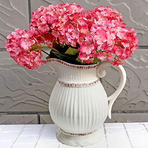 Mygift Decorative Vintage Pitcher Vase - White Ceramic Antique Style French Country Water Jug Flower Vase And Bouquet Holder #TOP4