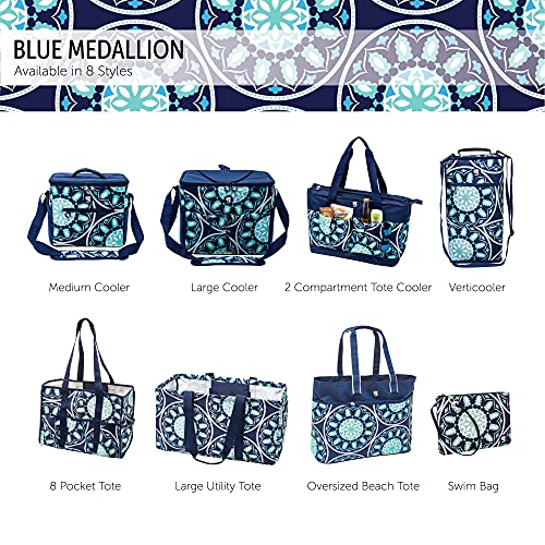 Geckobrands Oversized Beach Tote Bag, Blue Medallion - X-Large Pockets And Durable Arm Straps For Pool And Beach #TOP3