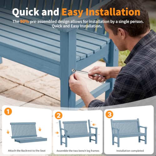 Image of Psilvam 2-Person Outdoor Bench with 700 Lbs Weight Capacity,(Blue)