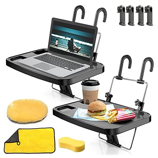 SENWELL-KA 2 Pack Portable Foldable Car Seat Back Tray,Steering Wheel Tray for Eating, Drink, Laptop Stand Table (Black)
