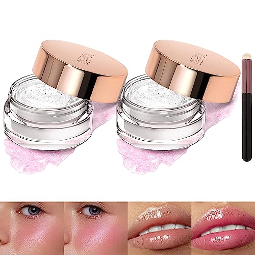 Fard che Cambia Colore 2PCS Color Changing Liquid Blush che Cambia Colore Balsamo Labbra Glossy Clear Blush Multi Use Waterproof Lipgloss Trucco Idratante Waterproof Lunga Durata con 1 Pennello Labbra