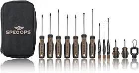 Spec Ops Conjunto de chaves de fenda de 12 peças, 5 Phillips, 5 ranhuras, 2 torx, ponta magêntica, 3% doado para veteranos