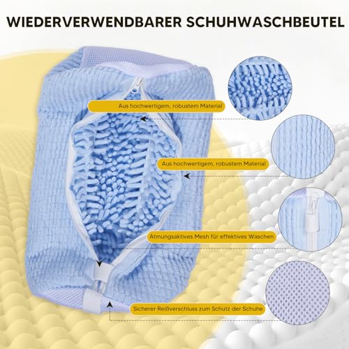 Schuhwaschbeutel Waschmaschine, 2 Stück Waschbeutel Schuhe mit Reißverschluss, Wiederverwendbarer Schuhbeutel Wäschenetze für Waschmaschine (Babyblau)