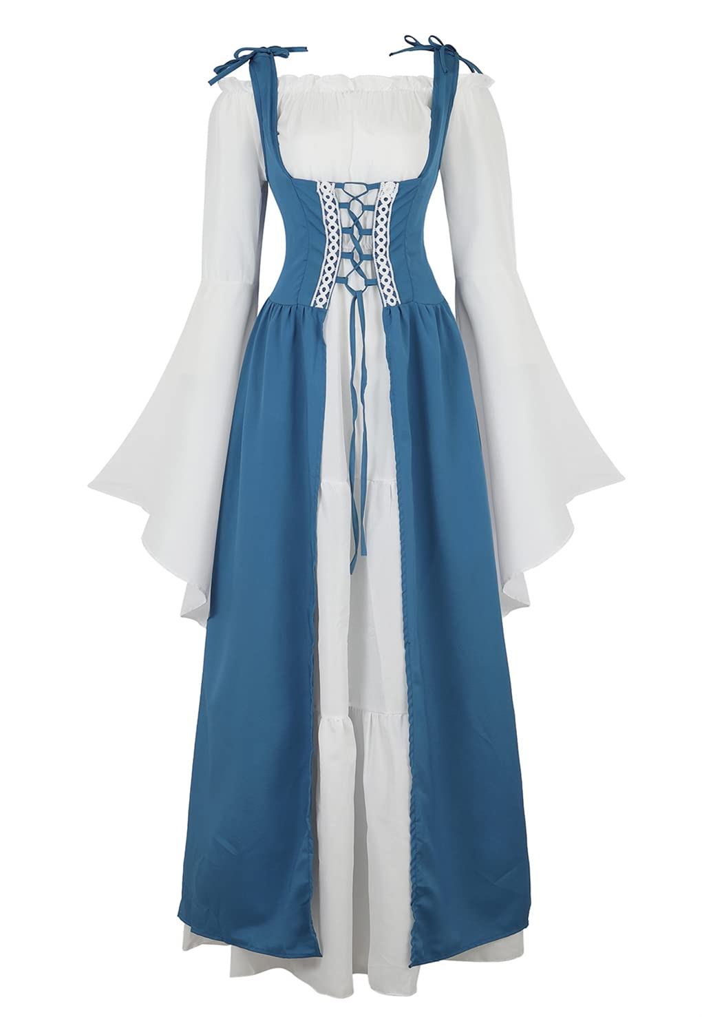 Womens Renaissance Dress Costume with Bell Sleeves and Lace Up Front