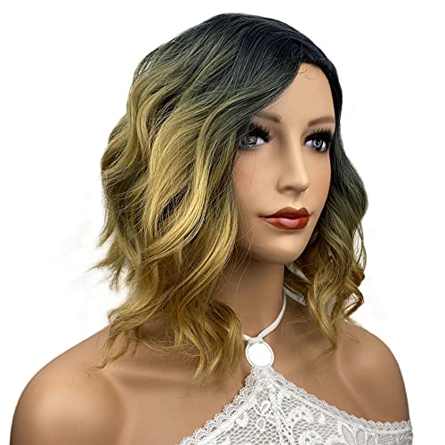 wigstyle Ombre Perücke Medium Wellig Bob Schnitte Frisur für Frauen Hitzeresistente Synthetik Full Perücken Cover