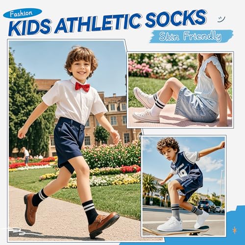 Image of Eyean Kids Athletic Crew Socks Boys Girls Cotton School Uniform Casual Basic Socks 6 Pairs