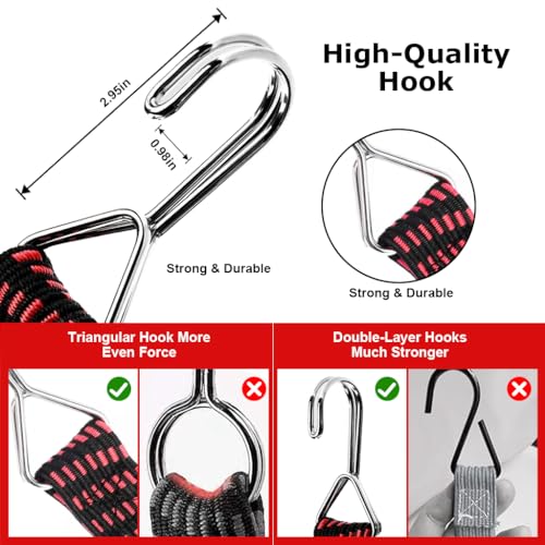 Image of STHIRA 4 Pcs Bungee Cord for Bike Luggage, 3.3ft, Metal Hooks