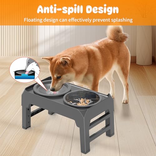 image for URPOWER 2-in-1 Elevated Dog Bowls Mess Proof Slow Feeder with No Spill