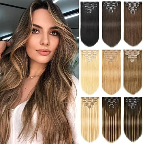 ROSEBUD Clip In Hair Extensions Real Human Hair Remy 7pcs 16clips Seamless Weft Extensions Human Hair
