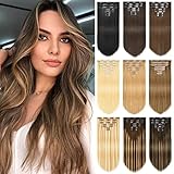 ROSEBUD Clip In Hair Extensions Real Human Hair Remy 7Pcs 16 Clips Seamless Weft Hair Extensions...