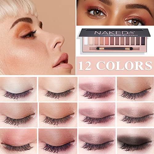 Fusang 12 Colors Naked Eyeshadow Palette,Natural Matte Nude Eyeshadow Palette Shimmer Highly Pigment Eye Shadow Pallete Set Long Lasting & Waterproof Smokey Smokey Glitter Eye Makeup With Brush （A） #TOP1
