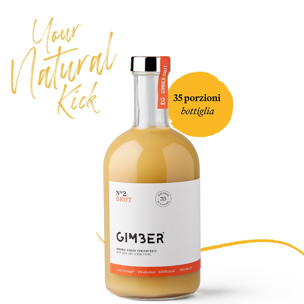 GIMBER Brut N°2 concentrato di zenzero biologico 700 ml | Bevanda analcolica biologica a base di zenzero, limone ed erbe | Estratto di zenzero premium | meno zucchero