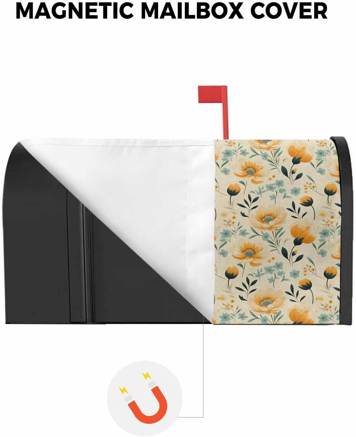 Orange Flower Mailbox Covers Magnetic, Mailbox Cover Wraps Post Letter Box Cover Garden Yard Farmhouse Home Decor for Outdoor 21.7x18.5 Inches Vintage Spring Romantic Bloom Floral Leaf