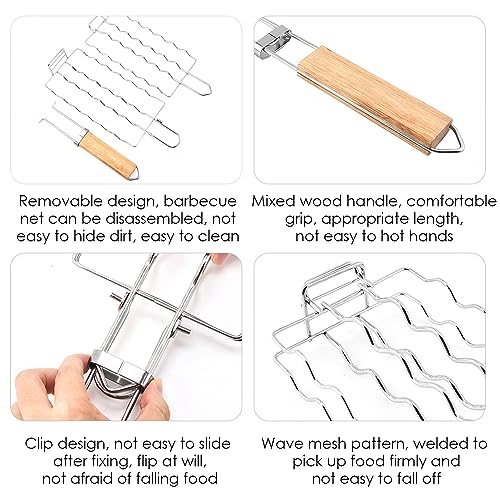 Wurstgrillkorb Edelstahl BBQ 6 Hot Dog Grillrost mit abnehmbarem Holzgriff Tragbares Grillzubehör