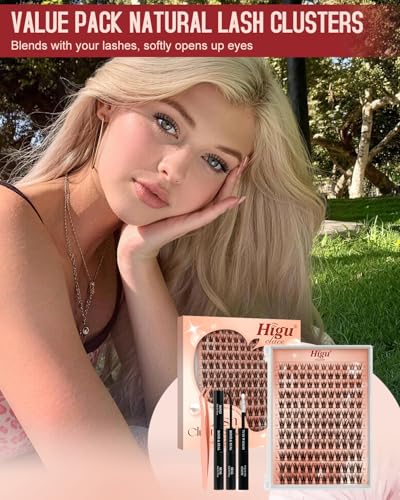 Higu clace Lash Clusters Kit 144pcs C Curl Natural Lash Clusters with Bond and Seal Tweeze - image 4