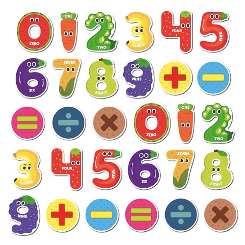 Image of Mini Leaves 30 Pieces Numbers Full Magnetic Fridge Magnets for Kids 0 to 9 Numbers with Signs for whiteboard- Educational Toys for Kids- Fruits Theme