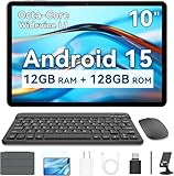 SVITOO 10 Inch Tablet with Keyboard, Android 15 Tablet for Adults, 12GB RAM 128GB Storage 1TB Expandable, Octa-Core 6000mAh, Includes Protective Case, Dual Cameras 8MP 2MP, Face Unlock