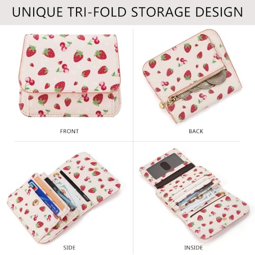 Image of Keychain Wallet for Women,RFID Wristlet Wallet with Beaded Strap | Tri-Fold Design,6 Card Slots,ID Window,Zipper Coin Pocket,Lightweight Carry