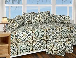 ASN Luxmi Cotton Fabric | Modern Diwan Set of 8 Pieces Combo with Cushions for Living Room 5 Pieces & Bolsters 2 Pieces | Multicolor