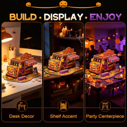 Halloween 3D Puzzle for Adults, Pumpkin Van Miniature Building Kit, DIY Craft Model Kit, Spooky Halloween Festival Decoration Display, 3D Paper Puzzle Home Décor Gift for Teens Family & Friends - Image 7
