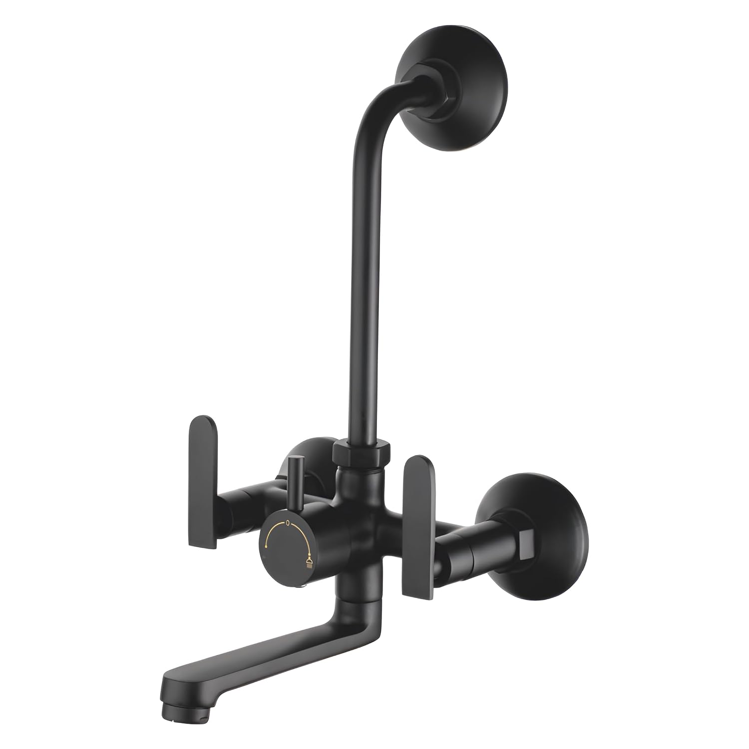 NEW WARE® Matte Black Wall Mounted Bathroom Faucet | Hot & Cold Water Mixer Tap with Double Cross Handles, Multi-Flow Spout, Wall Flange & Heavy Duty Brass Body for Bathroom Wash Basin | Modern Home NEW WARE® Matte Black Wall Mounted Bathroom Faucet | Hot & Cold Water Mixer Tap with Double Cross Handles, Multi-Flow Spout, Wall Flange & Heavy Duty Brass Body for Bathroom Wash Basin | Modern Home