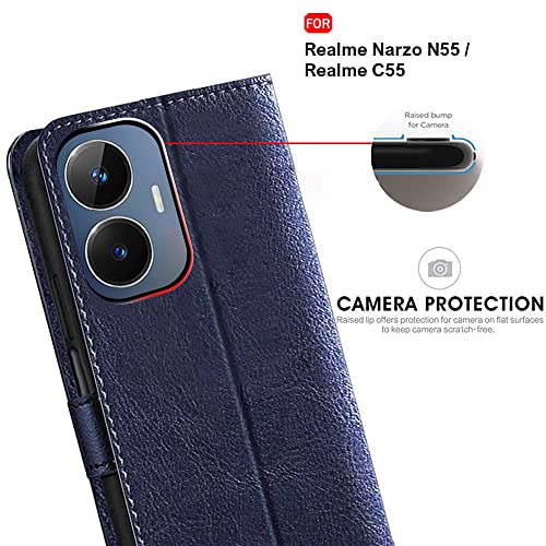 Image of TheGiftKart Flip Back Cover Case for Realme Narzo N55 / Realme C55 | Dual-Color Leather Finish | Inbuilt Stand & Pockets | Wallet Style Flip Case for Realme Narzo N55 / Realme C55 (Blue & Brown)