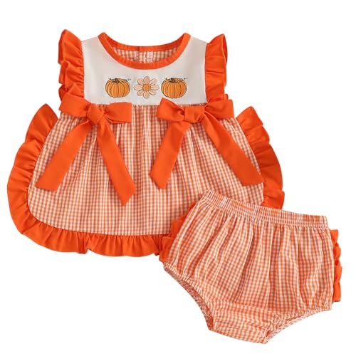 Halloween Baby Girl Outfits Ghost Pumpkin Plaid Ruffle Tank Tops Bloomer Shorts Set Toddler Halloween Clothes