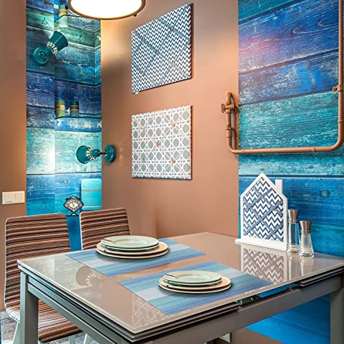 Image of YELONA Rectangular Crossweave Woven PVC Vinyl Non-Slip Insulation Heat-Resistant & Waterproof Stain Resistant Washable Placemat for Dining & Kitchen Table-(Blue,Set of 4)
