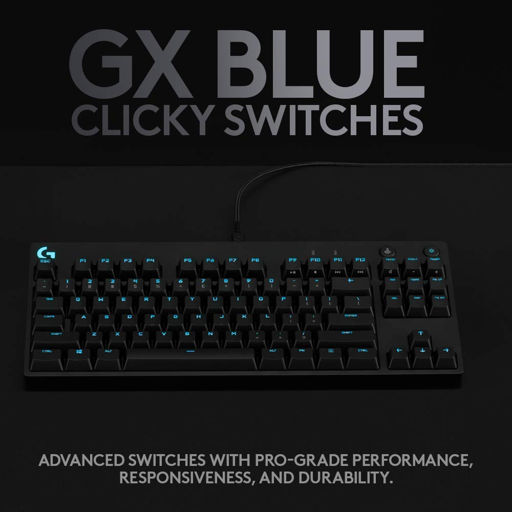 Logitech G PRO TKL Tastiera Gaming Meccanica, GX Blue Clicky Switch, LIGHTSYNC RGB, Design Portatile Tenkeyless, Pensato per Esport Gaming, Micro Cavo USB Rimovibile, QWERTY US Layout, Nero