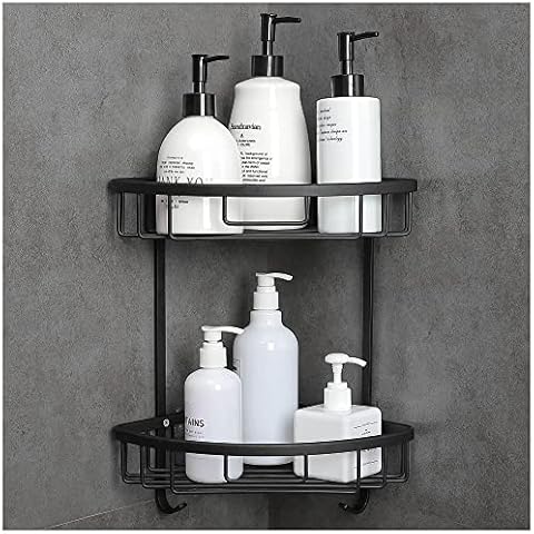 GRICOL Estante para Esquinas de Ducha Antioxidante con Pegatinas Estantería Baño 2 Niveles (Negro) Cover