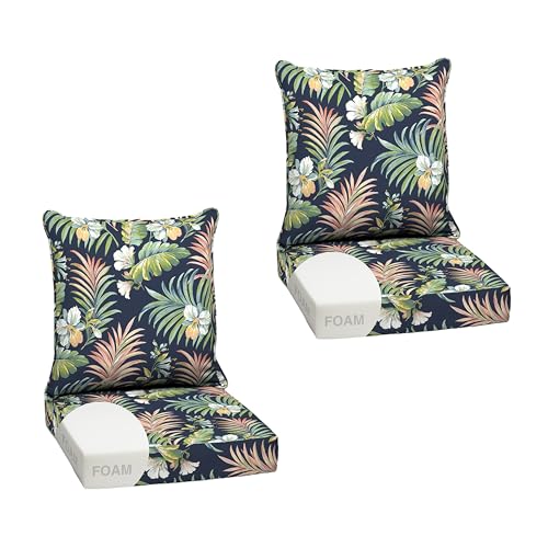 Image of Arden Outdoor Foam Deep Seat Cushion Set, 2-Pack, 24x24, Premium High-Density Foam, Never Flattens, Weather-Proof for Patio Chair Sofa Couch, Simone Blue Tropical