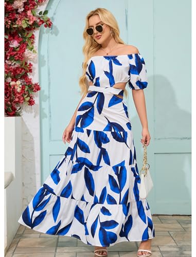 Image of oyyniis Women High Waist Floral Print Large Hem Long Dress Robe Female Clothes 2024 Chic Sexy Off The Shoulder Maxi Dresses