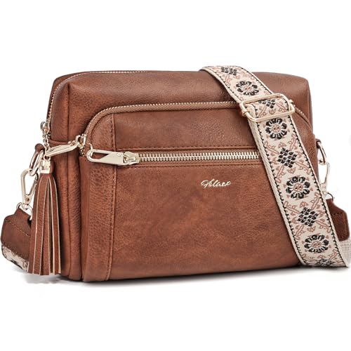 Small Leather Crossbody Bags for Women Anti theft Purses and Handbag Shoulder Hangbag with Wide Strap Tassel