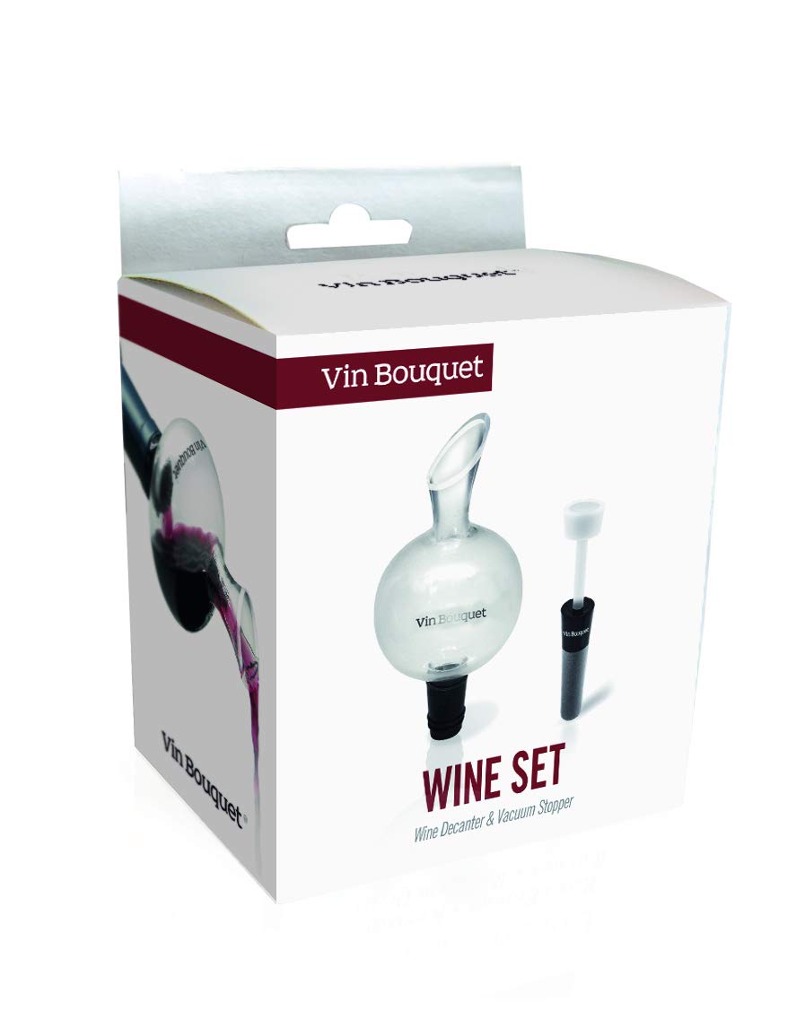 Vin Bouquet Decanter and Vacuum Plug Wine Kit, 12.00x8.00x11.00 cm, Black, 2 Unidades