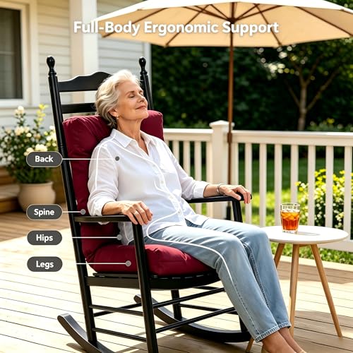 Image of QILLOWAY Outdoor Chair Cushion for Patio Furniture, Waterproof Patio Cushions Set of 2 with Ties, Fade Resistant Replacement Pads for Outdoor Rocking Chairs,Red