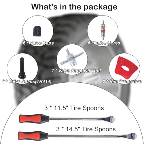 Image of 14.5 inch&11.5 inch Steel Tire Spoons Tool Set, 28Pcs Tire Changing Tools, Motorcycle Tire Changer, Dirt Bike Tire Levers, 6 * Tire Spoons, 1 * Valve Removal Tool etc. (Red-27Pcs)