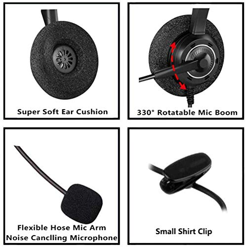 Arama Cuffie Telefono Fisso con Microfono e Cancellazione di Rumore, Call Center Cuffie telefoniche per Avaya Polycom Alcatel Lucent Aastra Mitel Plantronics Gigaset(AD200S)