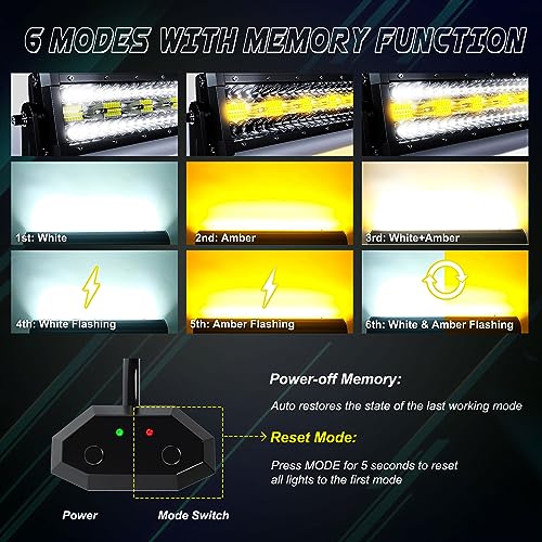 Image of 22 Inch 120W LED Light Bar White /Amber Flasing Six Strobe Modes Light