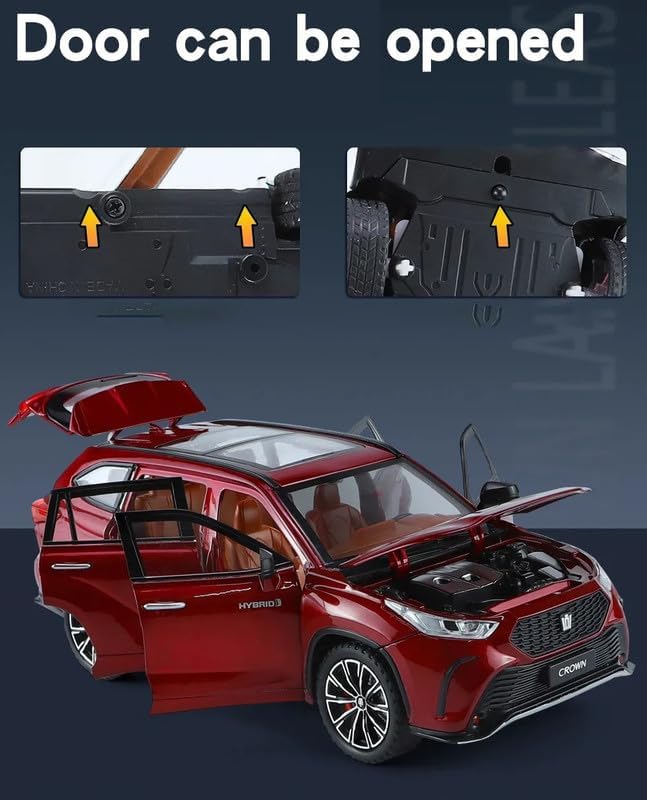 Image of 1:24 Crown Kluger SUV - Red Alloy Diecast Pullback Metal Car Toy with Sound Light & Opening Doors - Best Gift Toy for Kids