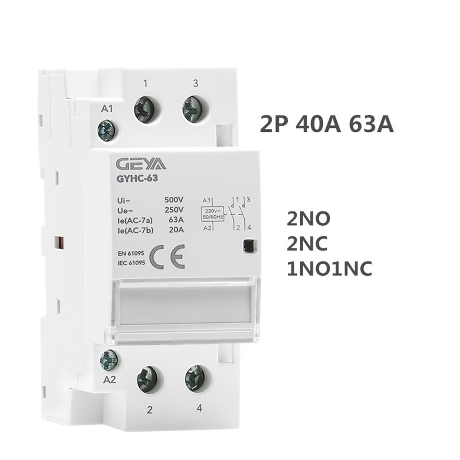 Stycznik modułowy 2P 40A 63A 2NO lub 2NC lub 1NO1NC Montaż na szynie DIN AC220V 230V Automatyczny(2P 40A 2NO 220V)