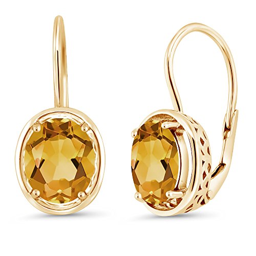 Gem Stone King 18K Yellow Gold Plated Silver Yellow Citrine Dangle Earrings For Women (3.00 Cttw, Gemstone Birthstone, Oval 9X7MM)