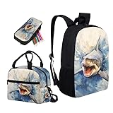 Photo Gallery semiouray set di 3 zaini per la scuola con stampa di squalo ad acquerello, 43,2 cm, motivo animale, oceano, squali, pittura a olio, leggero, con astuccio e borsa per il pranzo Photo Gallery semiouray set di 3 zaini per la scuola con stampa di squalo ad acquerello, 43,2 cm, motivo animale, oceano, squali, pittura a olio, leggero, con astuccio e borsa per il pranzo