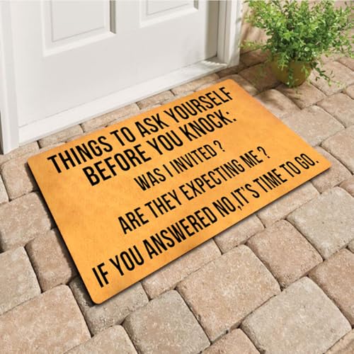 Funny Welcome Doormat with Rubber Back 18(W) x 30(L)Things to Ask Before You Knock Was Invited If Not Its Time To Go Doormat for Entrance Way Hello Monogram Mats for Front Door Mat Kitchen Rugs