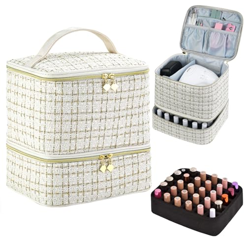 Organizador de esmalte e estojo de lâmpada de unha, organizador de kit de unhas comporta 30 frascos (15 ml - 0,5 ml) e uma lâmpada de unha, estojo de transporte de esmalte com seções de armazenamento