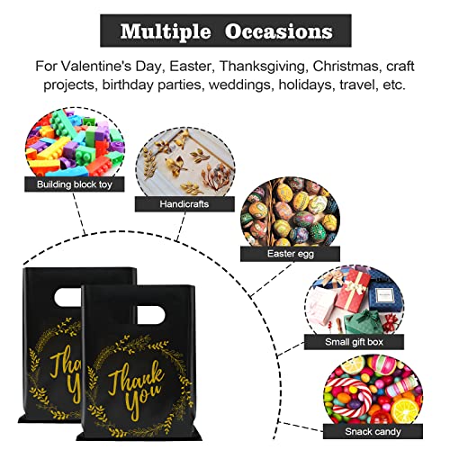 100PCS Plastic Thank You bags for Business, Merchandise, Retail Shopping,Thick Small Candy Cookie Treat Bags for Birthday Party Baby Shower Wedding (Black) - Thumbnail 6